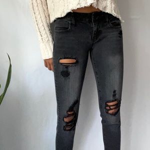 Black Super Stretch Ripped Skinny Jeans